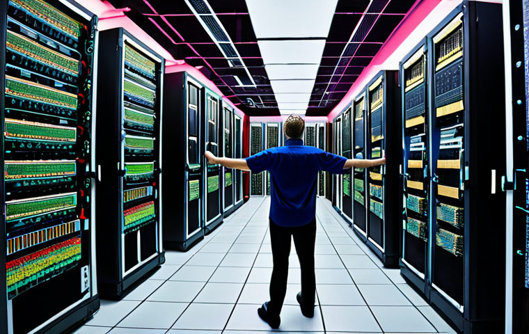 **Server Room Orchestra:** A busy server room, but visualized as an orchestra with CPUs as conductors and memory modules as instruments. Focus on showing the CPU conductor looking strained/overworked, with the memory modules struggling to keep up. Use vibrant colors to depict data flow and processing.