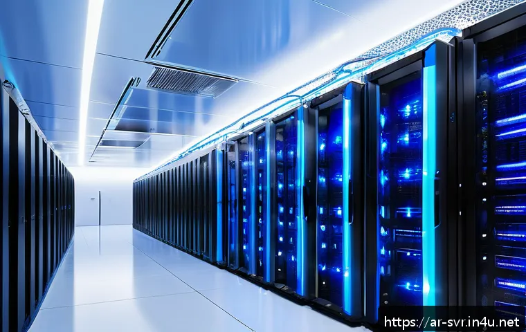 서버 온도 관리와 냉각 기술 - A cutting-edge data center interior showcasing advanced liquid cooling systems: sleek server racks c...