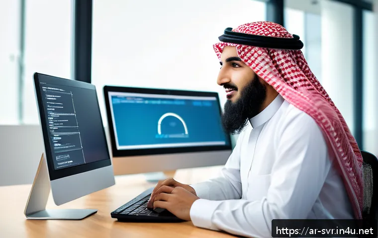 웹 서버에서 리디렉션 설정 방법 - A professional Middle Eastern web developer in a modern office setting, focused on optimizing websit...