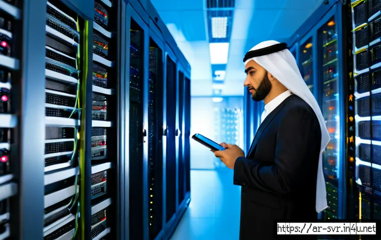 서버의 최신 컨테이너 기술 - Photorealistic modern data center with a Middle Eastern cloud engineer in modest professional attire...